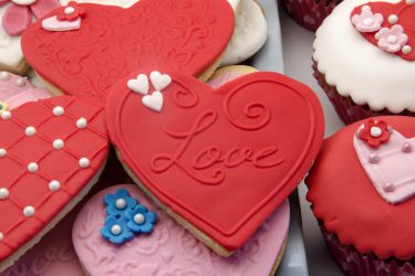 Butter Cookies with heart shaped fondant decorated